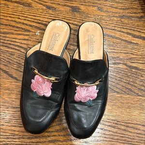 Catherine Malandrino Black and Pink Mules with Loafer Style